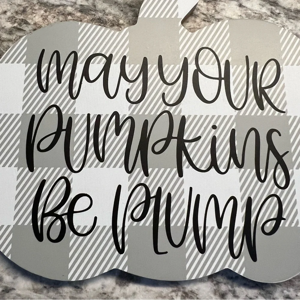 May Your Pumpkins Be Plump Gray and White Plaid Pumpkin 6.5 x 6 inch